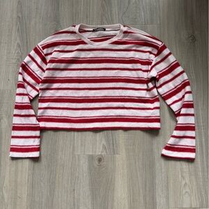 Zara Red and White Knit Crop Sweater
